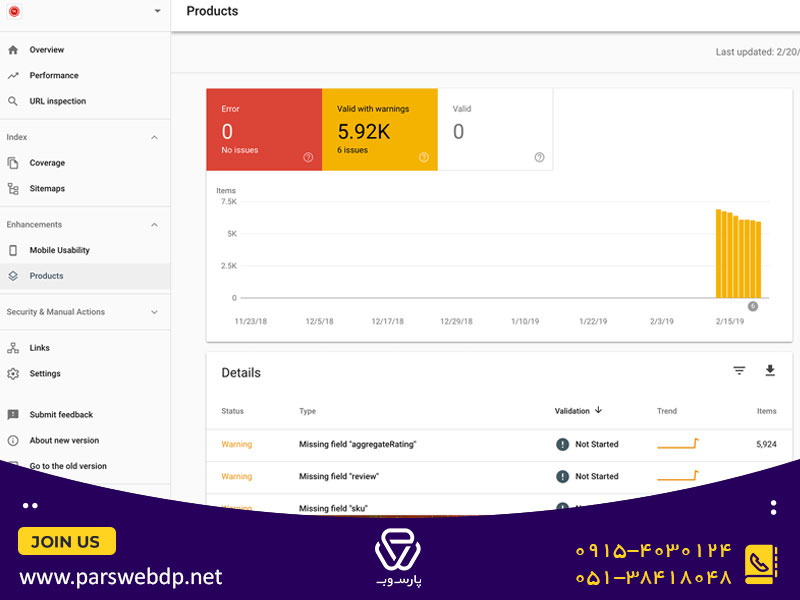 • Product در enhancements گوگل سرچ کنسول